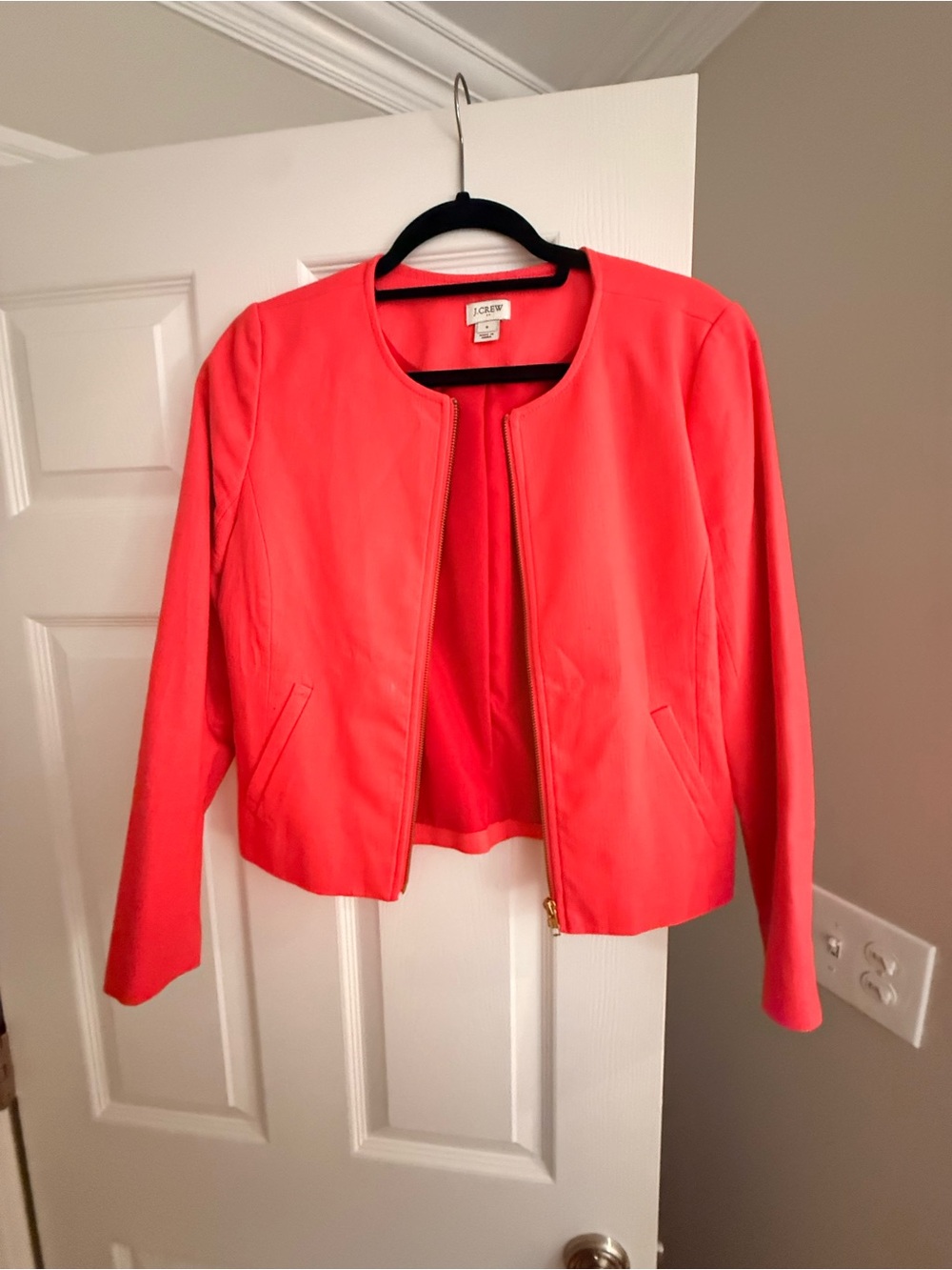 J. Crew Bright Coral Round-Neck Zip Jacket